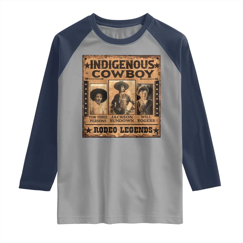 Native American Cowboy Rodeo Legends Raglan Shirt Vintage Western Country Cowboy TS11 Sport Gray Navy Print Your Wear