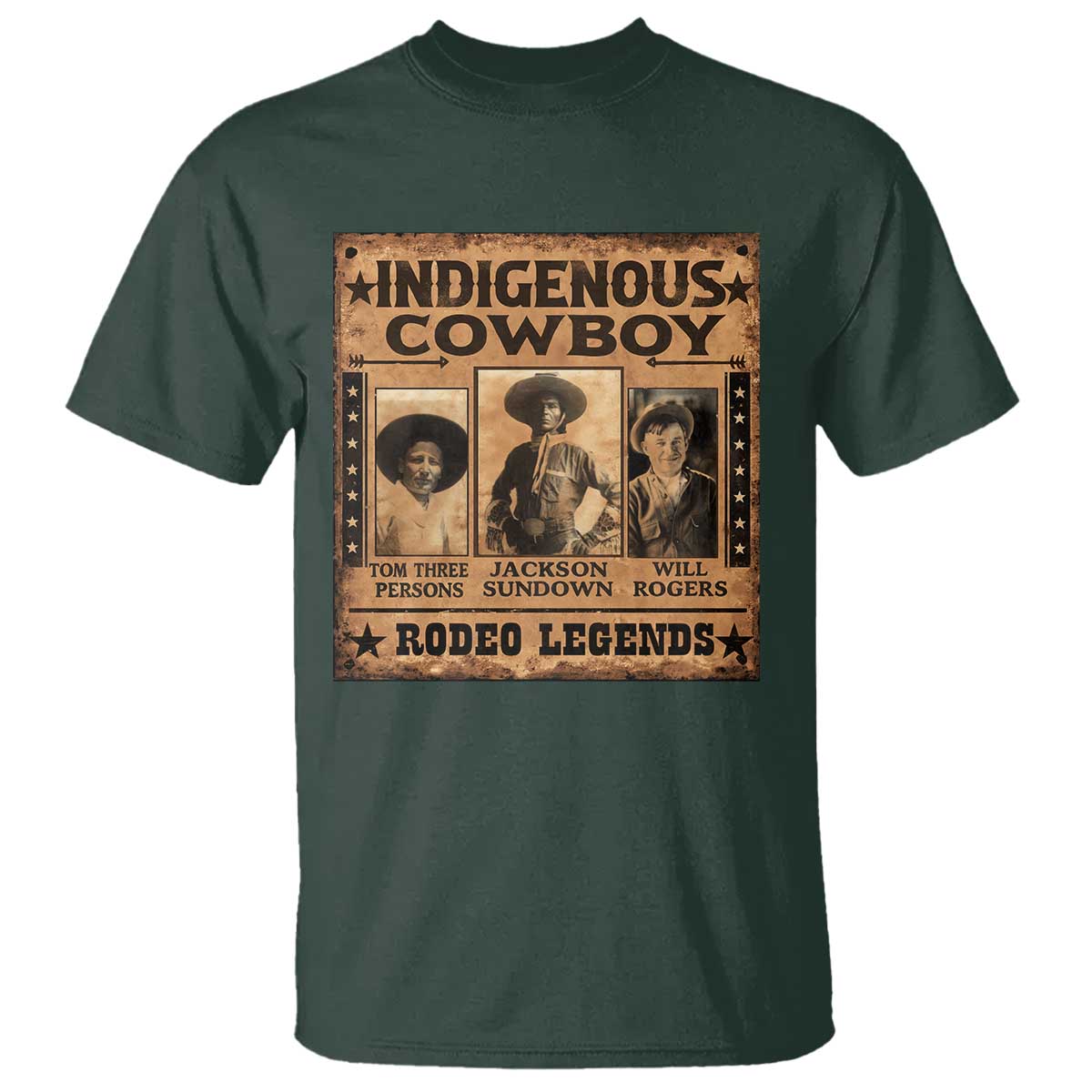 Native American Cowboy Rodeo Legends T Shirt Vintage Western Country Cowboy TS11 Dark Forest Green Print Your Wear