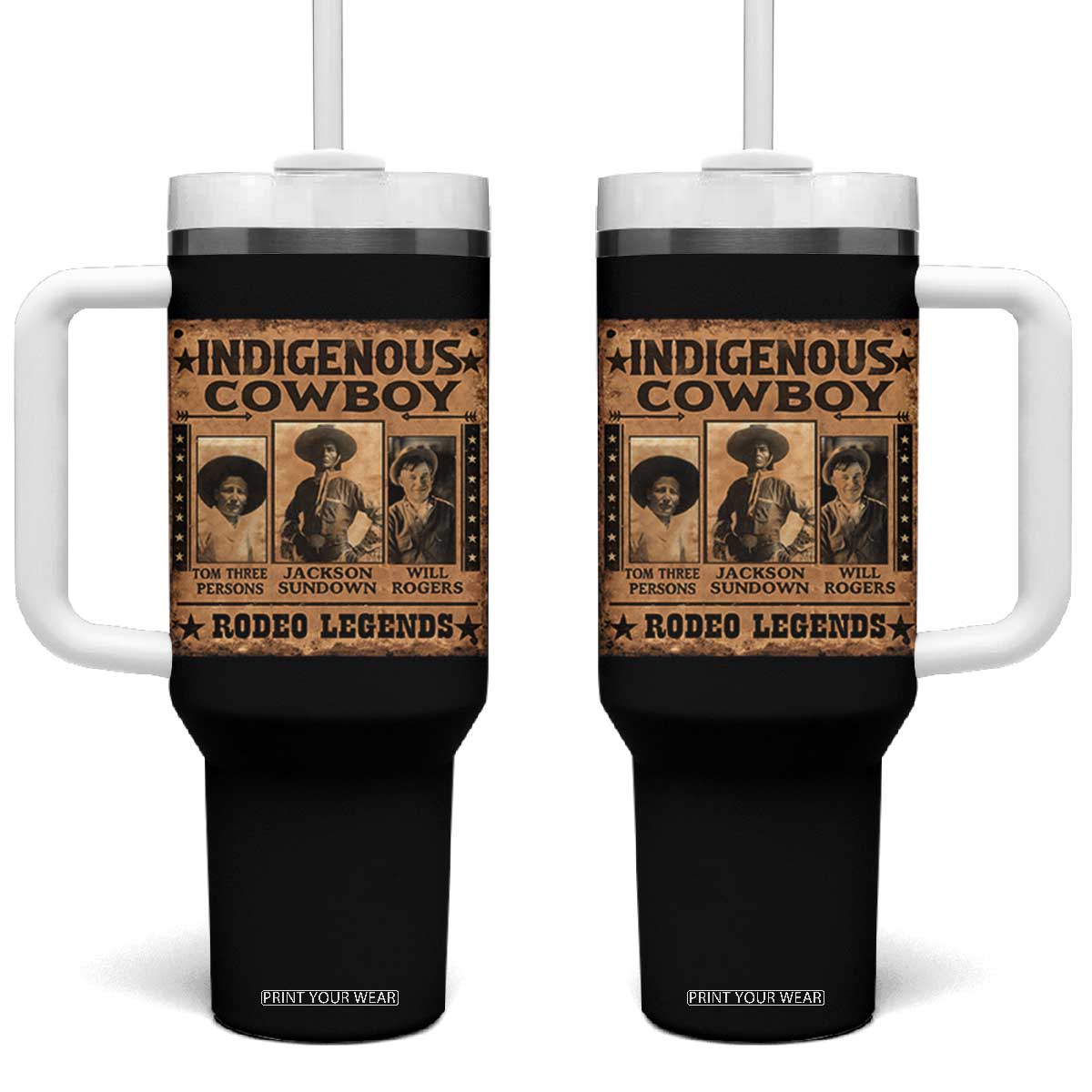 Native American Cowboy Rodeo Legends Tumbler With Handle Vintage Western Country Cowboy TS11 One Size: 40 oz Black Print Your Wear