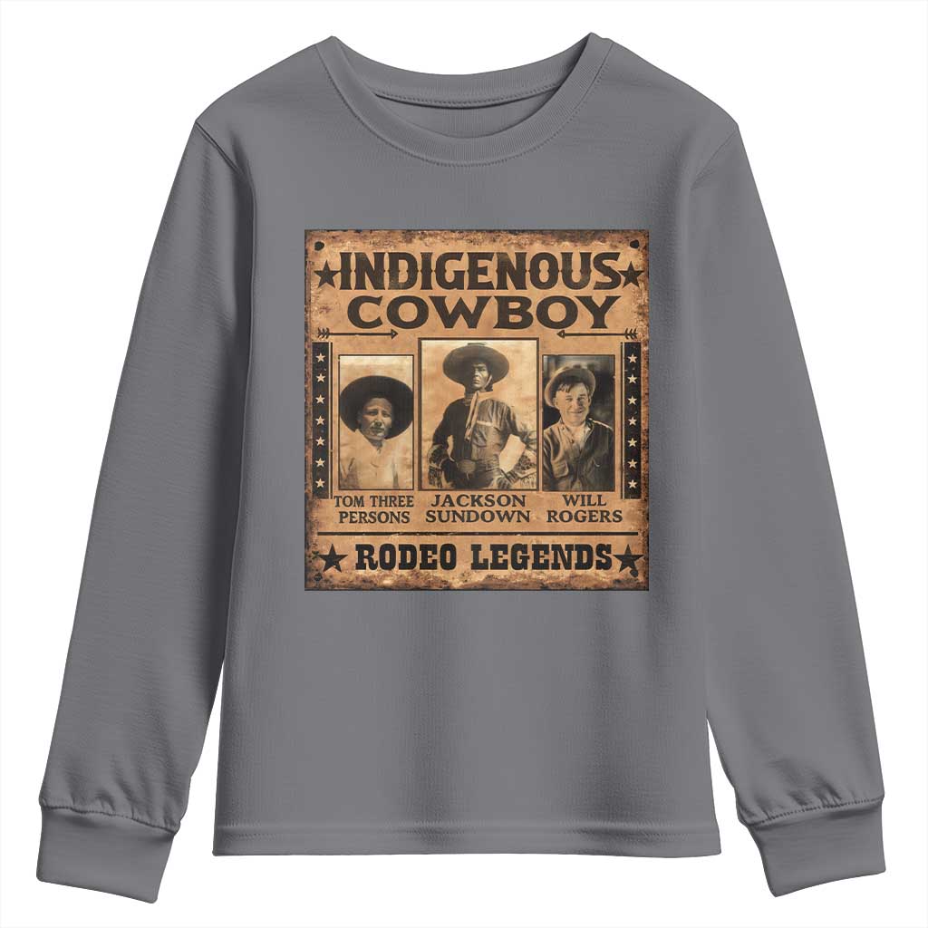 Native American Cowboy Rodeo Legends Youth Sweatshirt Vintage Western Country Cowboy TS11 Charcoal Print Your Wear