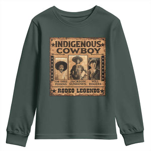Native American Cowboy Rodeo Legends Youth Sweatshirt Vintage Western Country Cowboy TS11 Dark Forest Green Print Your Wear