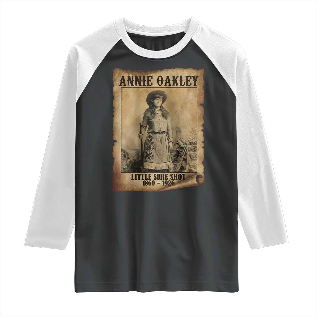 Annie Oakley Raglan Shirt Little Sure Shot The Legendary Cowgirl TS11 Black White Print Your Wear