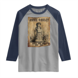 Annie Oakley Raglan Shirt Little Sure Shot The Legendary Cowgirl TS11 Sport Gray Navy Print Your Wear
