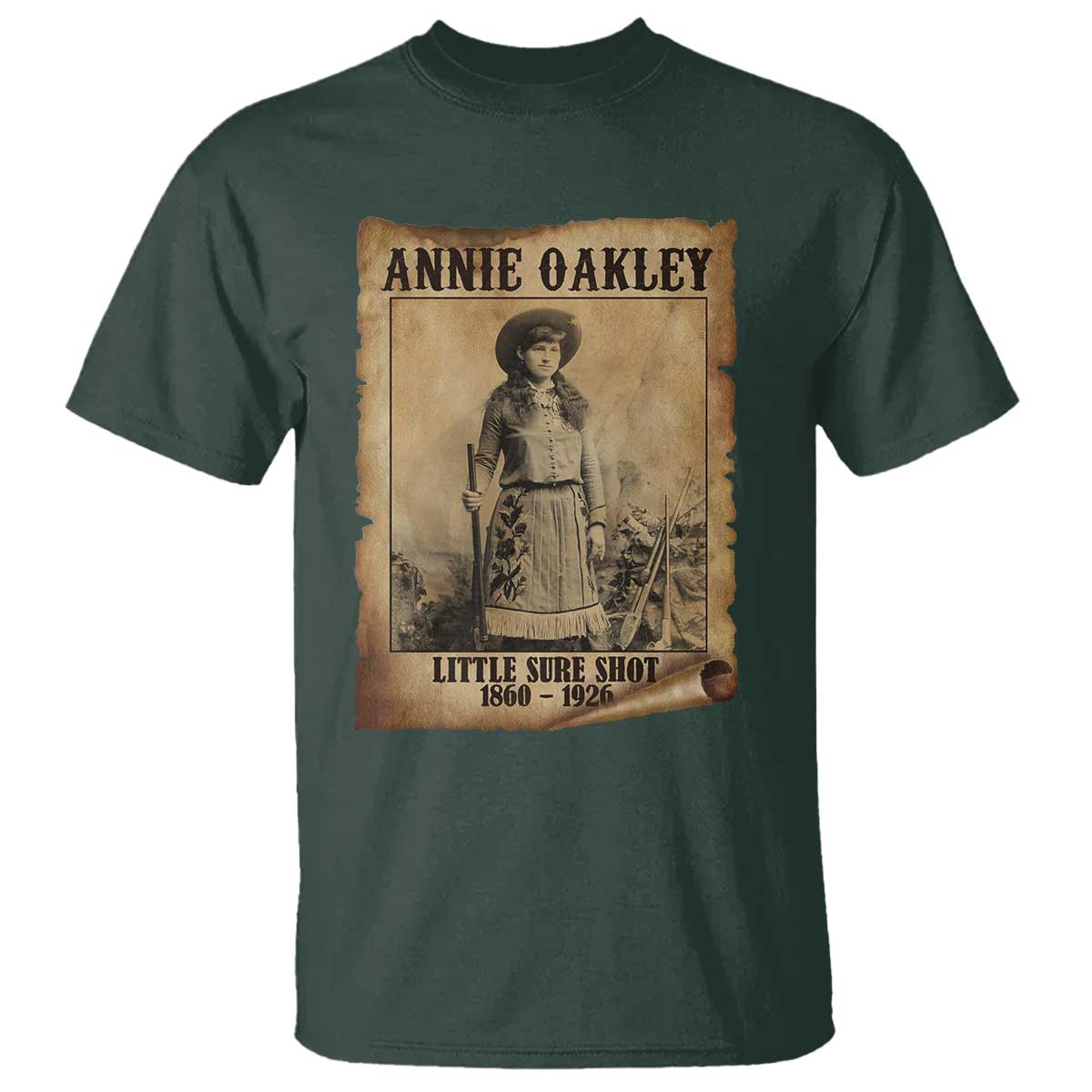 Annie Oakley T Shirt Little Sure Shot The Legendary Cowgirl TS11 Dark Forest Green Print Your Wear