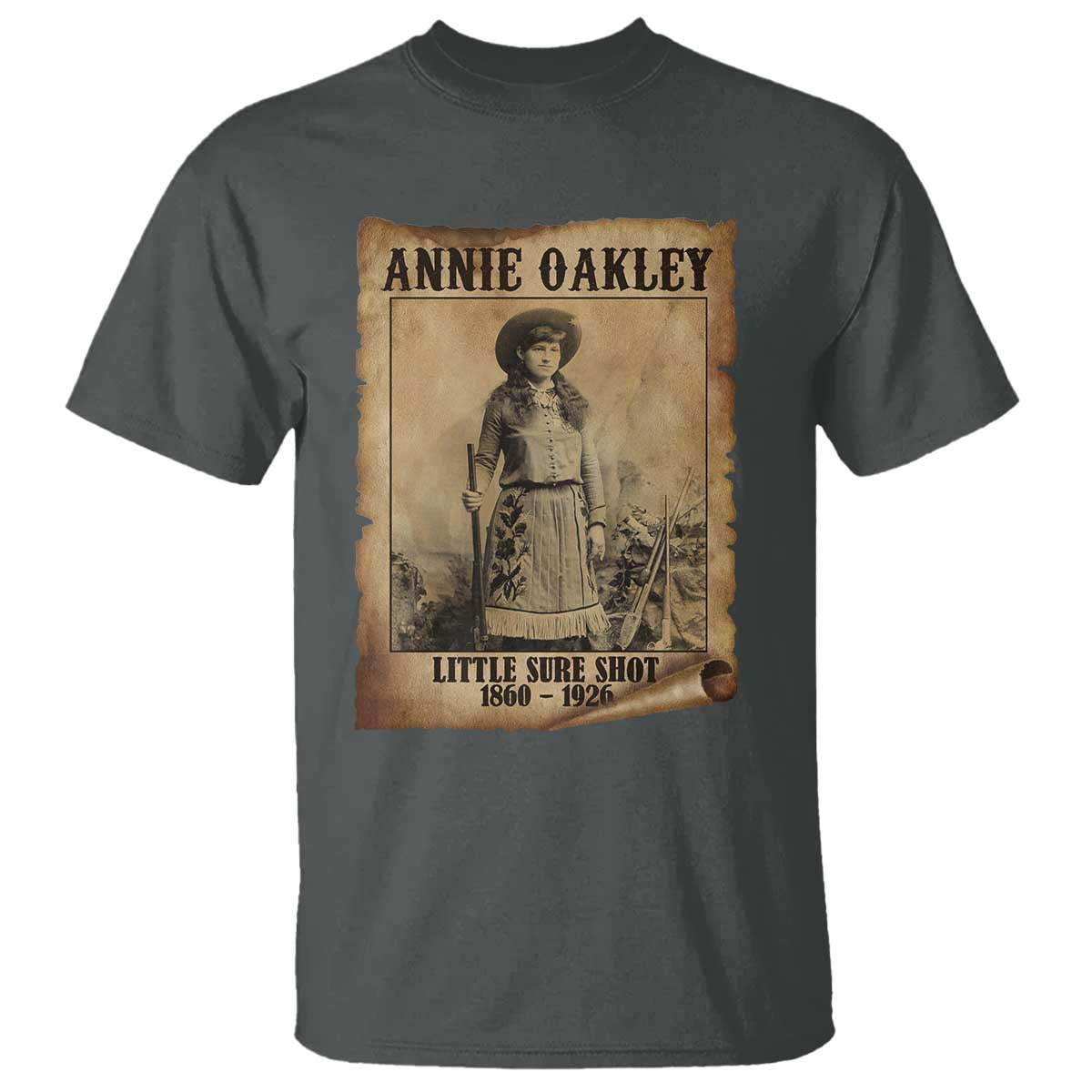 Annie Oakley T Shirt Little Sure Shot The Legendary Cowgirl TS11 Dark Heather Print Your Wear