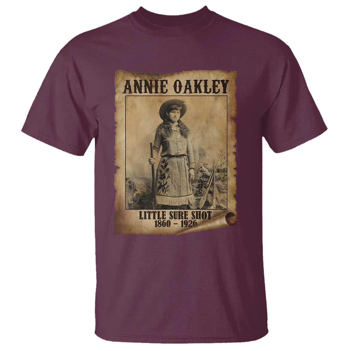 Annie Oakley T Shirt Little Sure Shot The Legendary Cowgirl TS11 Maroon Print Your Wear