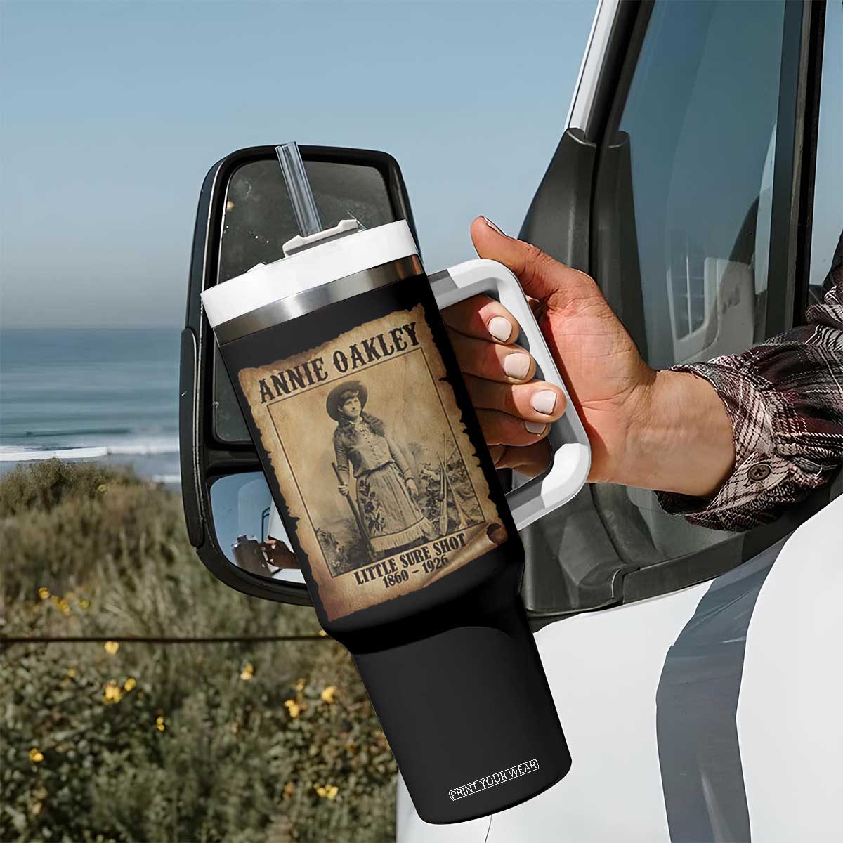 Annie Oakley Tumbler With Handle Little Sure Shot The Legendary Cowgirl TS11 Print Your Wear