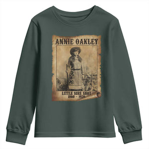 Annie Oakley Youth Sweatshirt Little Sure Shot The Legendary Cowgirl TS11 Dark Forest Green Print Your Wear