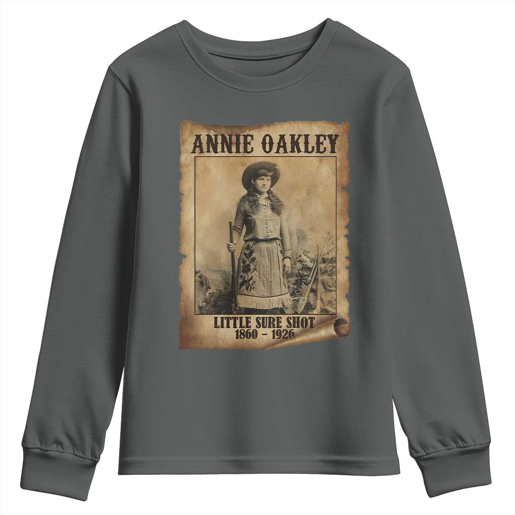 Annie Oakley Youth Sweatshirt Little Sure Shot The Legendary Cowgirl TS11 Dark Heather Print Your Wear