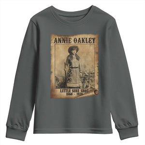 Annie Oakley Youth Sweatshirt Little Sure Shot The Legendary Cowgirl TS11 Dark Heather Print Your Wear