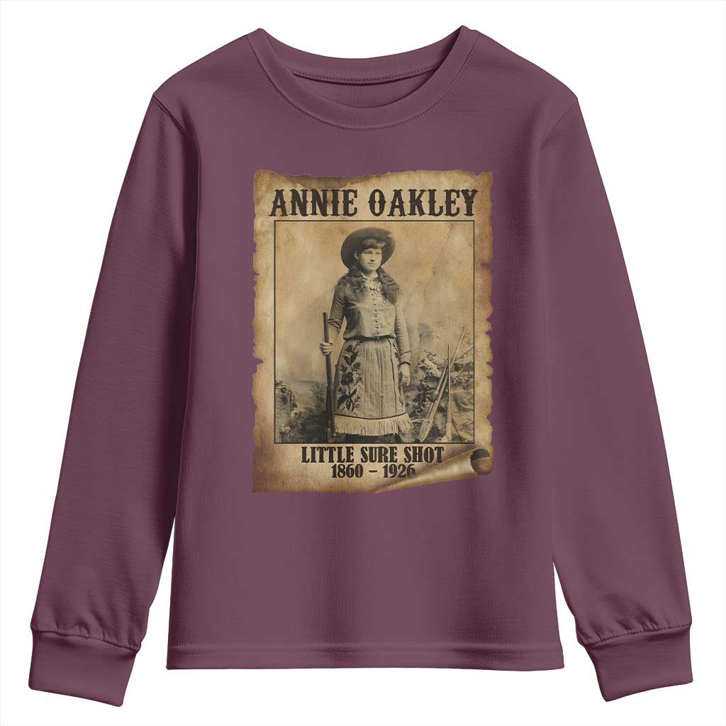 Annie Oakley Youth Sweatshirt Little Sure Shot The Legendary Cowgirl TS11 Maroon Print Your Wear