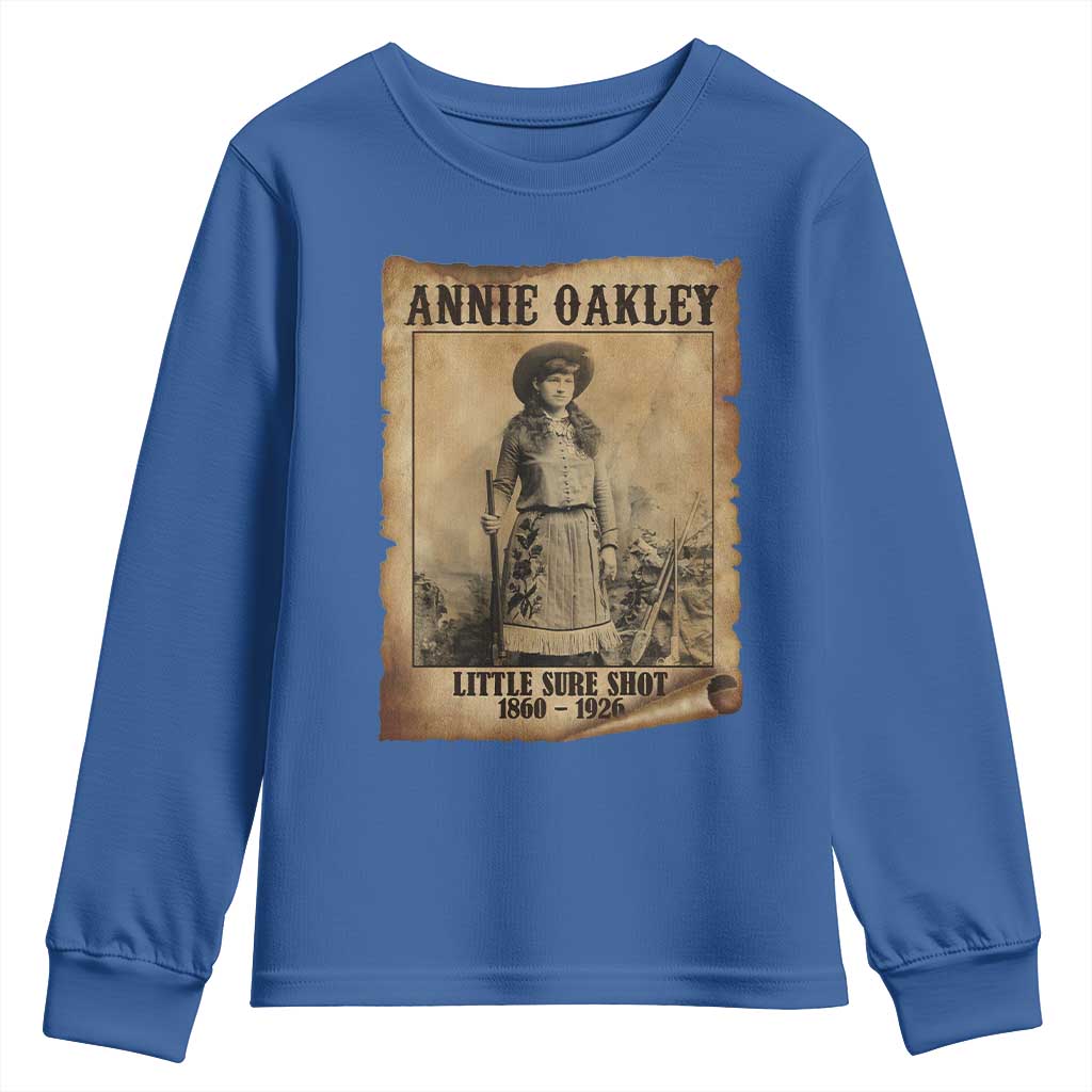 Annie Oakley Youth Sweatshirt Little Sure Shot The Legendary Cowgirl TS11 Royal Blue Print Your Wear