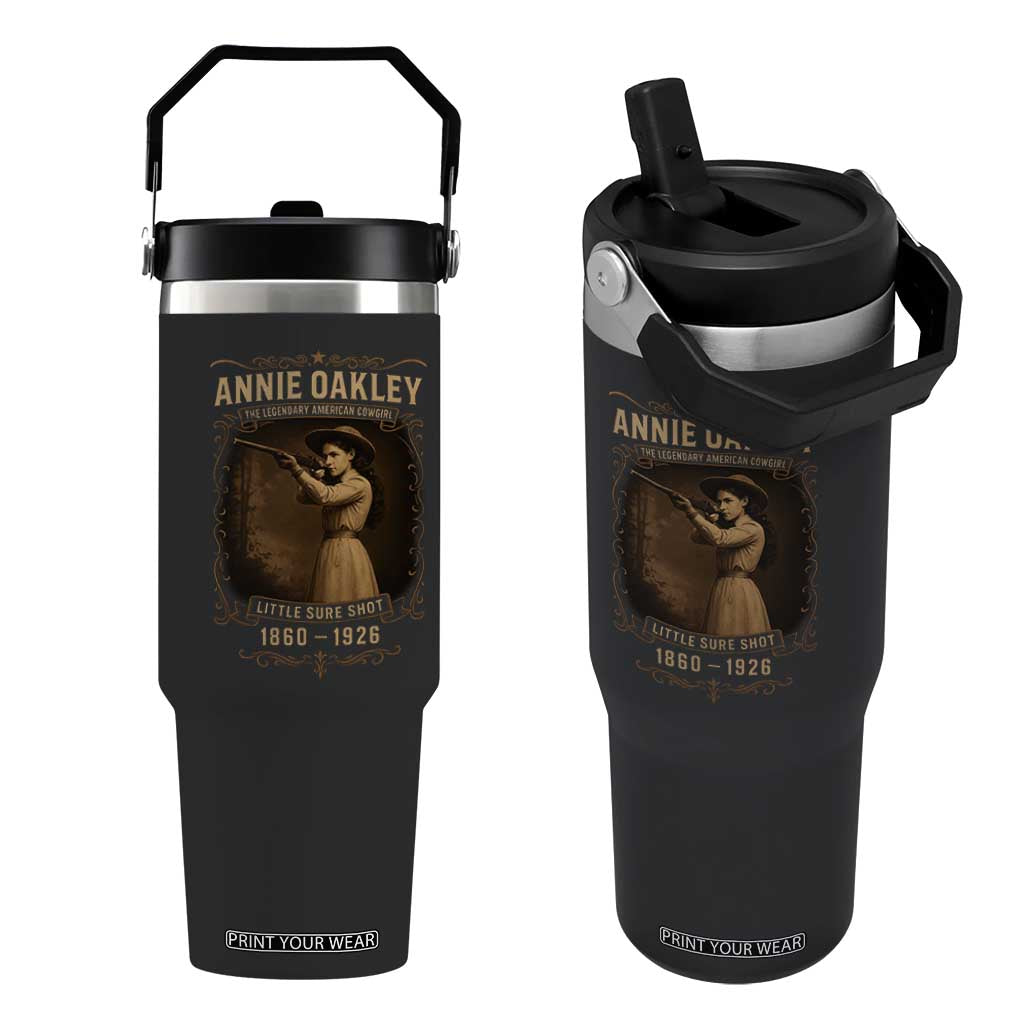 Annie Oakley Flip Straw Tumbler Little Sure Shot The Legendary American Cowgirl TS11 One Size: 30 oz Black Print Your Wear