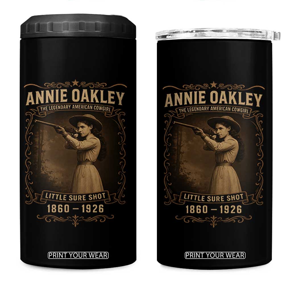 Annie Oakley 4 in 1 Can Cooler Tumbler Little Sure Shot The Legendary American Cowgirl TS11 One Size: 16 oz Black Print Your Wear