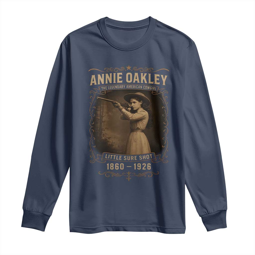 Annie Oakley Long Sleeve Shirt Little Sure Shot The Legendary American Cowgirl TS11 Navy Print Your Wear