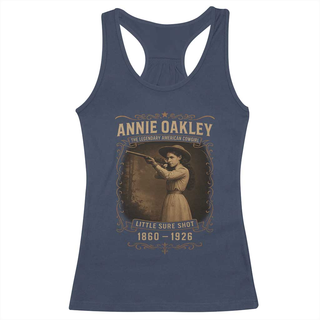 Annie Oakley Racerback Tank Top Little Sure Shot The Legendary American Cowgirl TS11 Navy Print Your Wear