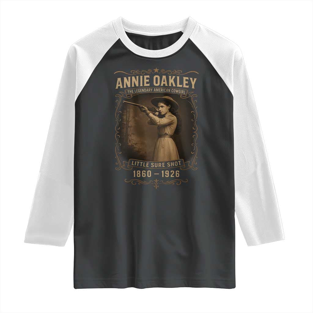 Annie Oakley Raglan Shirt Little Sure Shot The Legendary American Cowgirl TS11 Black White Print Your Wear