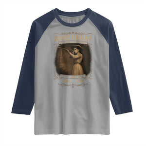 Annie Oakley Raglan Shirt Little Sure Shot The Legendary American Cowgirl TS11 Sport Gray Navy Print Your Wear