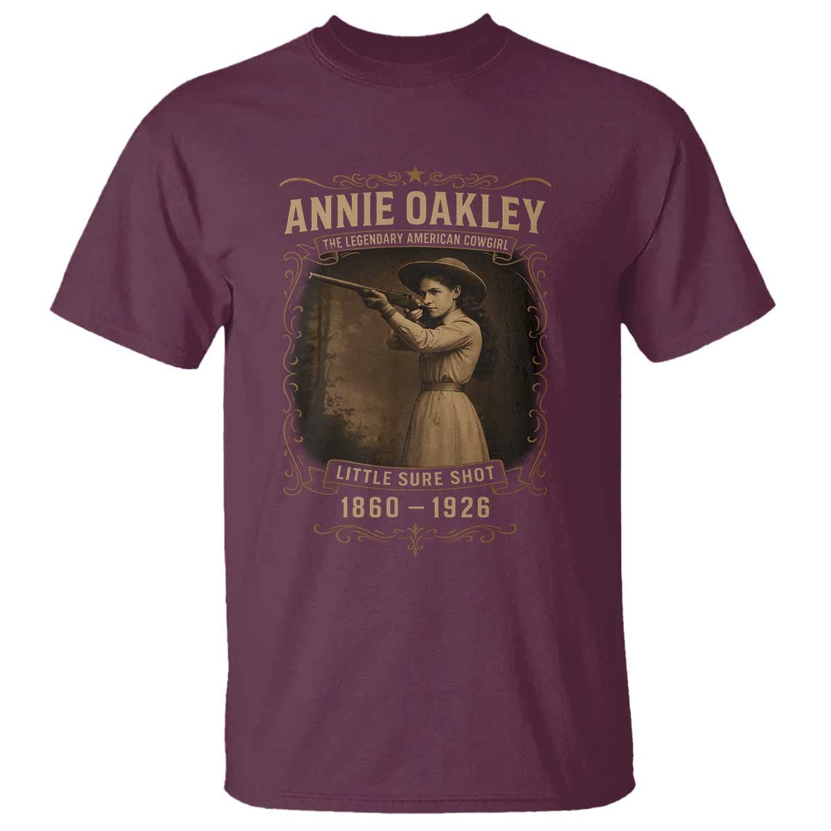 Annie Oakley T Shirt Little Sure Shot The Legendary American Cowgirl TS11 Maroon Print Your Wear