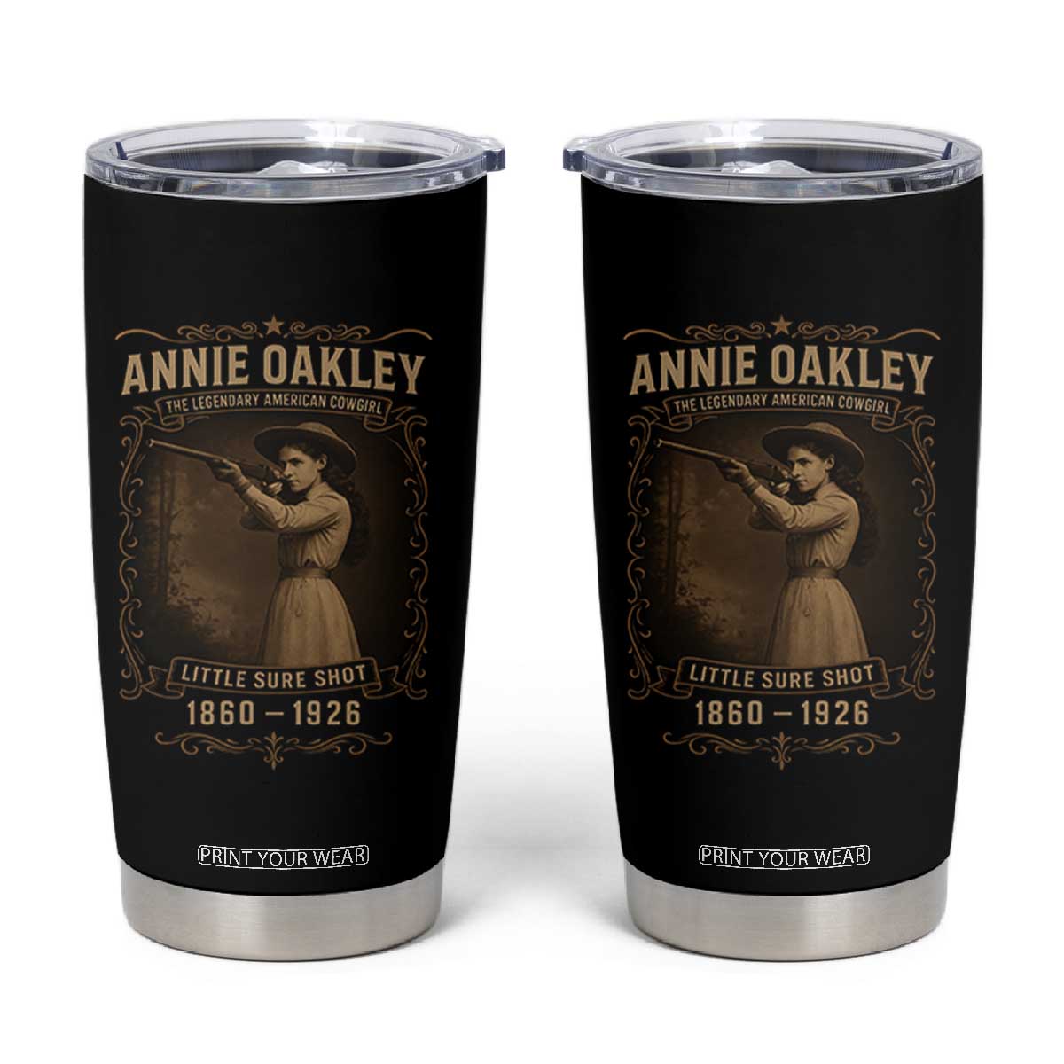 Annie Oakley Tumbler Cup Little Sure Shot The Legendary American Cowgirl TS11 Black Print Your Wear