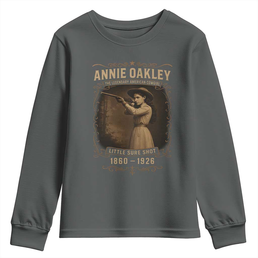 Annie Oakley Youth Sweatshirt Little Sure Shot The Legendary American Cowgirl TS11 Dark Heather Print Your Wear