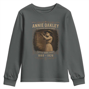 Annie Oakley Youth Sweatshirt Little Sure Shot The Legendary American Cowgirl TS11 Dark Heather Print Your Wear