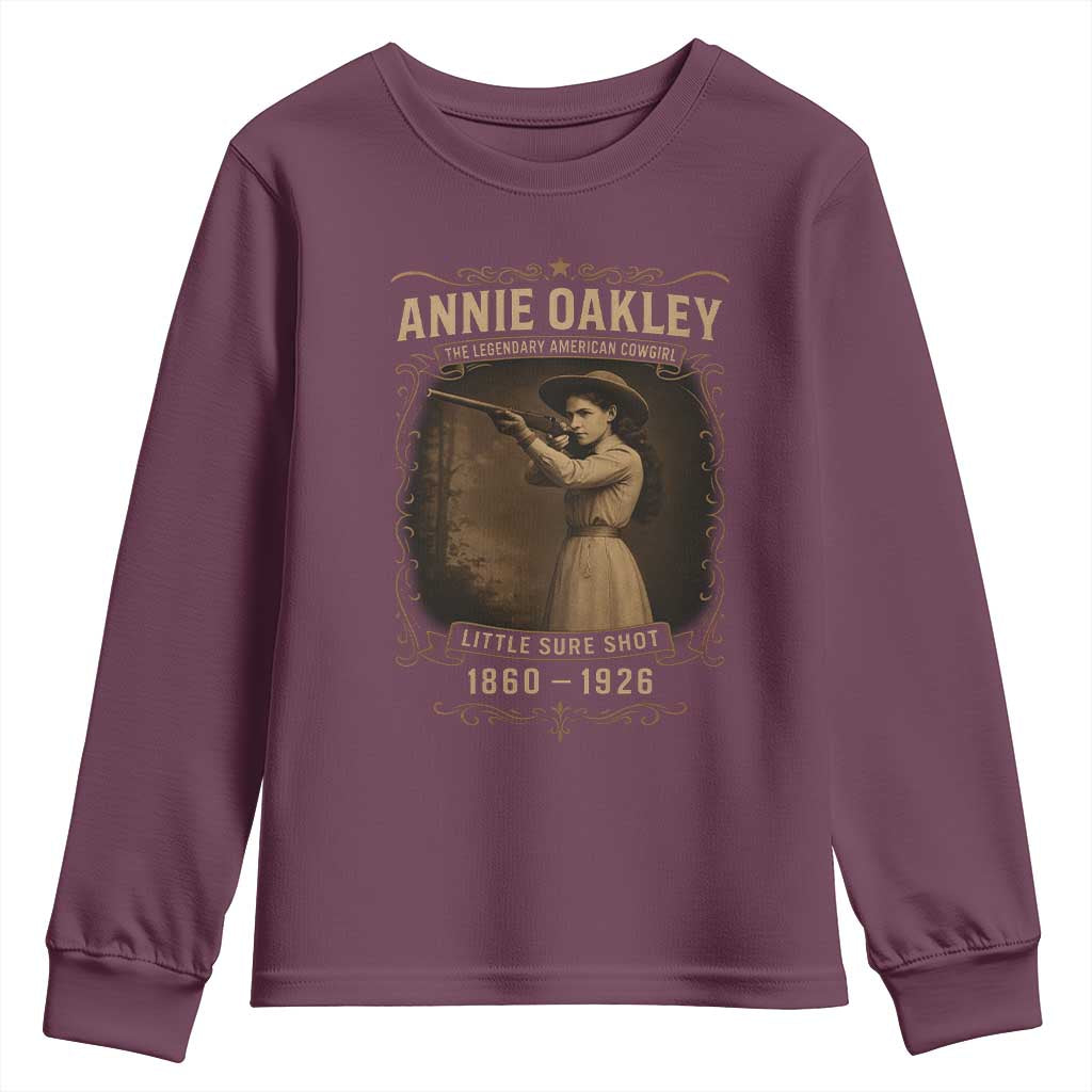 Annie Oakley Youth Sweatshirt Little Sure Shot The Legendary American Cowgirl TS11 Maroon Print Your Wear