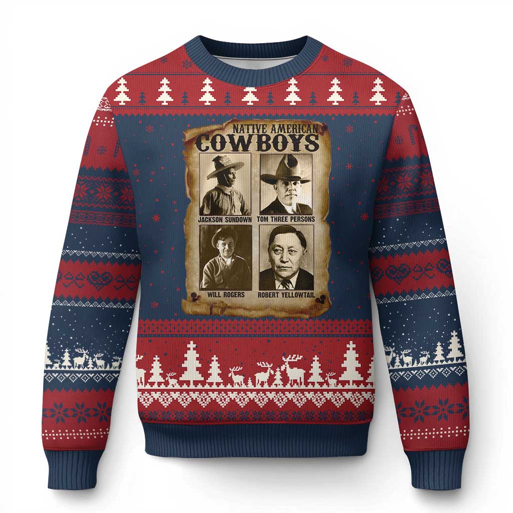 Native American Cowboy Legends Ugly Christmas Sweater Vintage Western Rodeo TS11 Navy Red Print Your Wear