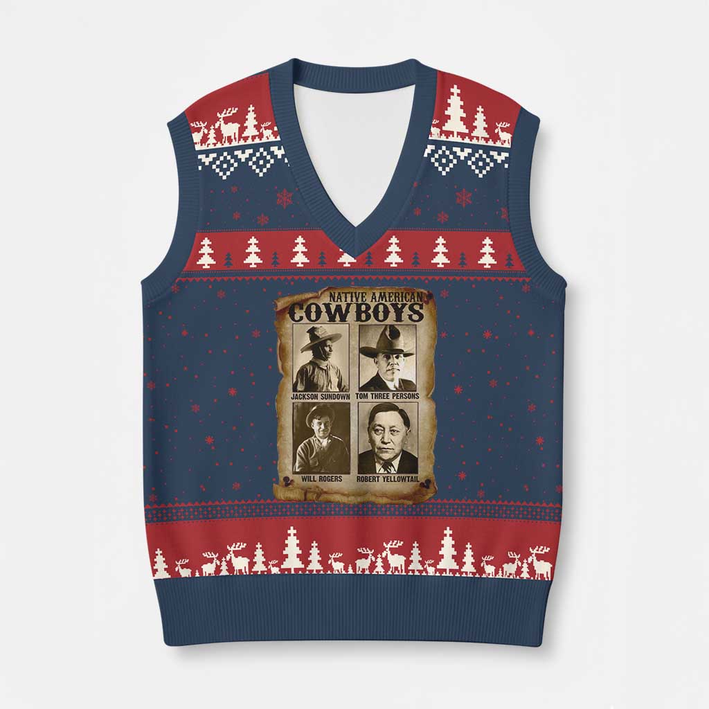 Native American Cowboy Legends V-Neck Knit Sweater Vest Vintage Western Rodeo TS11 Navy Red Print Your Wear