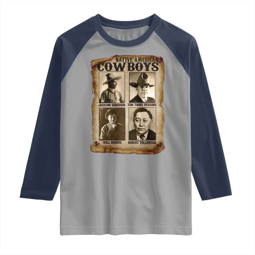 Native American Cowboy Legends Raglan Shirt Vintage Western Rodeo TS11 Sport Gray Navy Print Your Wear
