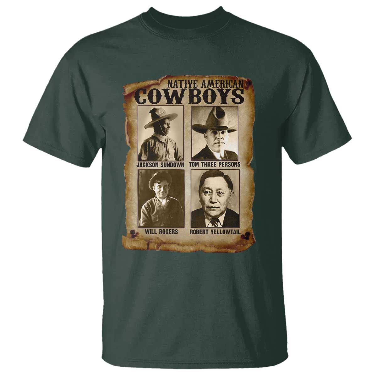Native American Cowboy Legends T Shirt Vintage Western Rodeo TS11 Dark Forest Green Print Your Wear