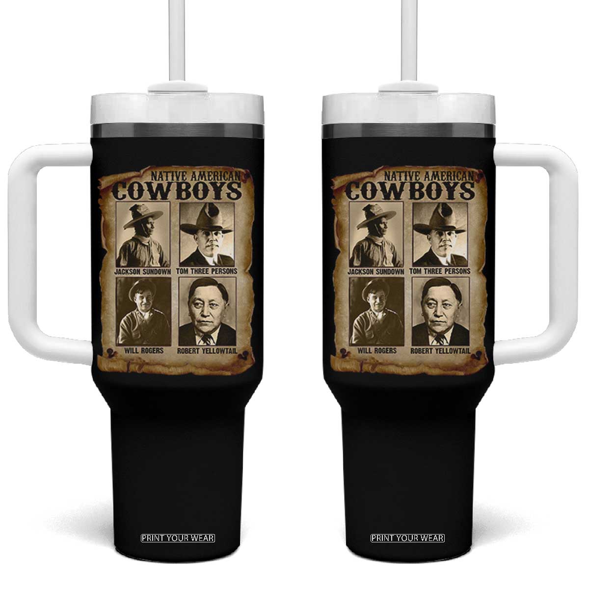Native American Cowboy Legends Tumbler With Handle Vintage Western Rodeo TS11 One Size: 40 oz Black Print Your Wear