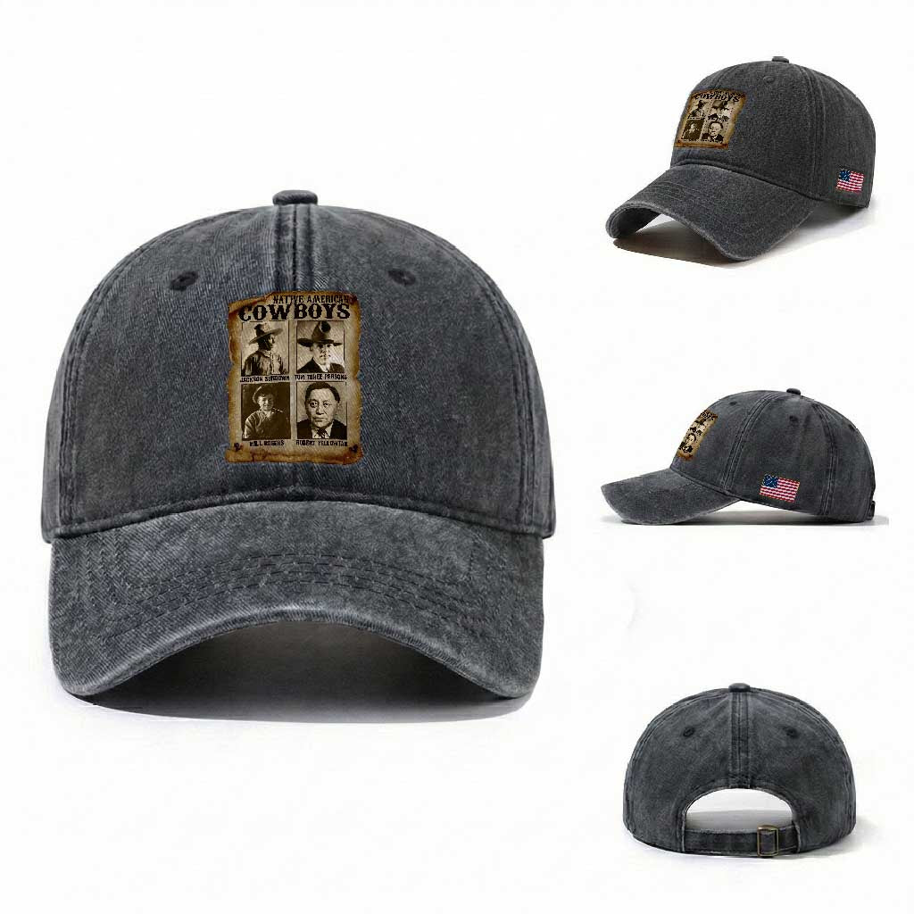 Native American Cowboy Legends Washed Cotton Baseball Cap Vintage Western Rodeo