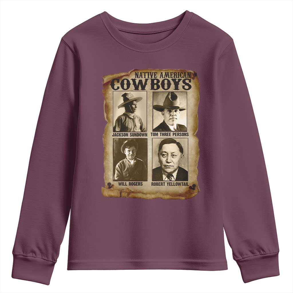 Native American Cowboy Legends Youth Sweatshirt Vintage Western Rodeo TS11 Maroon Print Your Wear
