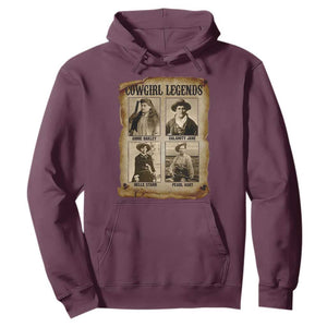 Cowgirl Legends Hoodie Vintage Legendary American Old West TS11 Maroon Print Your Wear