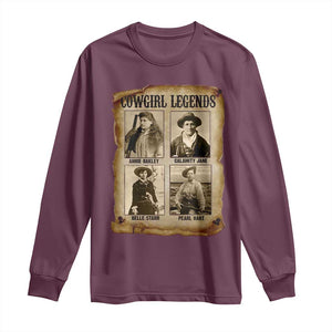 Cowgirl Legends Long Sleeve Shirt Vintage Legendary American Old West TS11 Maroon Print Your Wear