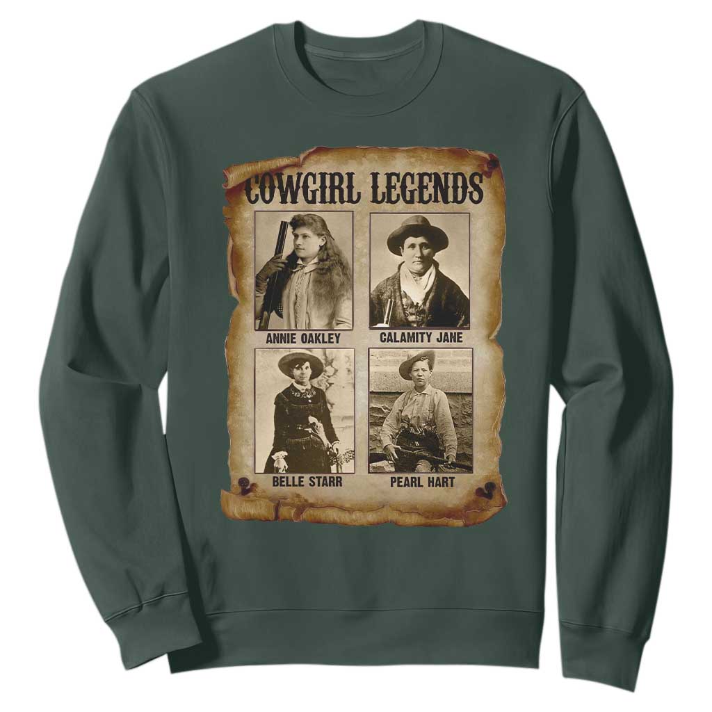 Cowgirl Legends Sweatshirt Vintage Legendary American Old West TS11 Dark Forest Green Print Your Wear