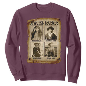 Cowgirl Legends Sweatshirt Vintage Legendary American Old West TS11 Maroon Print Your Wear