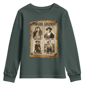Cowgirl Legends Youth Sweatshirt Vintage Legendary American Old West TS11 Dark Forest Green Print Your Wear