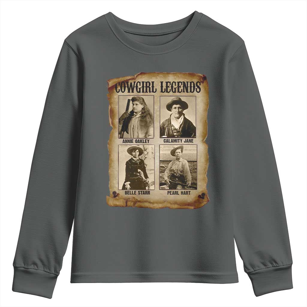 Cowgirl Legends Youth Sweatshirt Vintage Legendary American Old West TS11 Dark Heather Print Your Wear