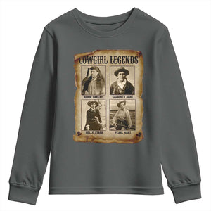 Cowgirl Legends Youth Sweatshirt Vintage Legendary American Old West TS11 Dark Heather Print Your Wear