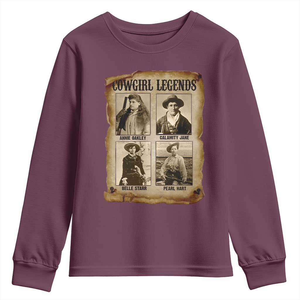 Cowgirl Legends Youth Sweatshirt Vintage Legendary American Old West TS11 Maroon Print Your Wear
