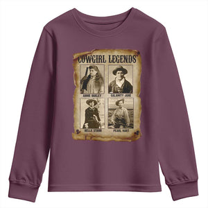 Cowgirl Legends Youth Sweatshirt Vintage Legendary American Old West TS11 Maroon Print Your Wear