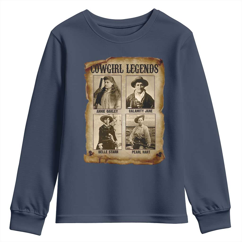 Cowgirl Legends Youth Sweatshirt Vintage Legendary American Old West TS11 Navy Print Your Wear