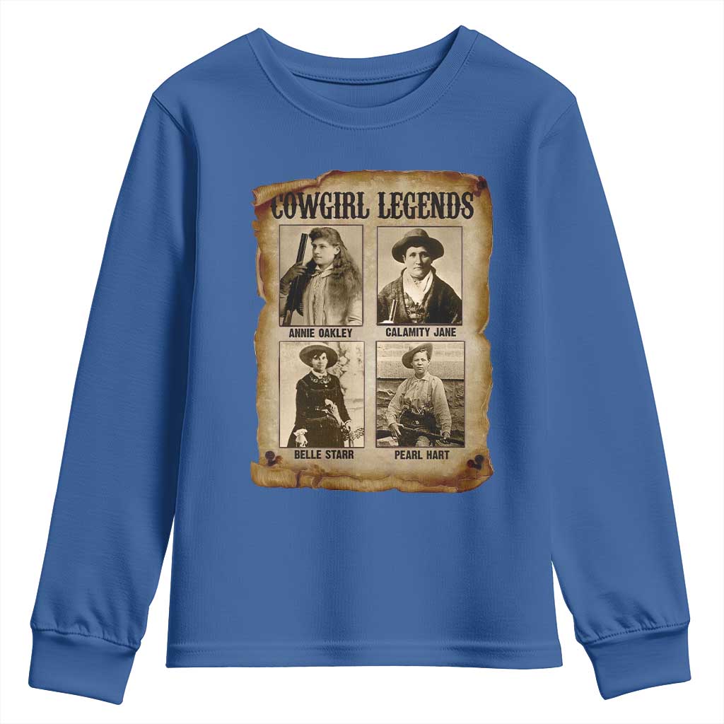 Cowgirl Legends Youth Sweatshirt Vintage Legendary American Old West TS11 Royal Blue Print Your Wear