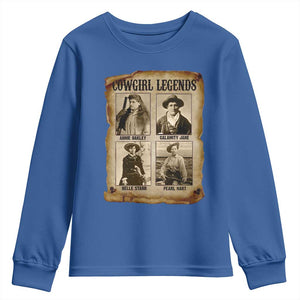 Cowgirl Legends Youth Sweatshirt Vintage Legendary American Old West TS11 Royal Blue Print Your Wear