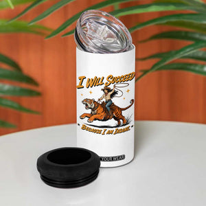 I Will Succeed Because I Am Insane Funny Cowgirl Riding Tiger 4 in 1 Can Cooler Tumbler TS11 Print Your Wear