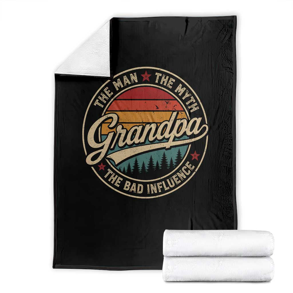 Grandpa The Man The Myth The Bad Influence Throw Blanket Retro Forest Father's Day TS11 Black Print Your Wear
