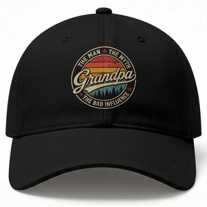 Grandpa The Man The Myth The Bad Influence Baseball Cap Retro Forest Father's Day