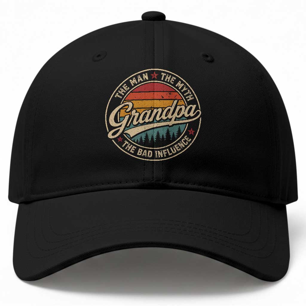 Grandpa The Man The Myth The Bad Influence Baseball Cap Retro Forest Father's Day TS11 Print Your Wear